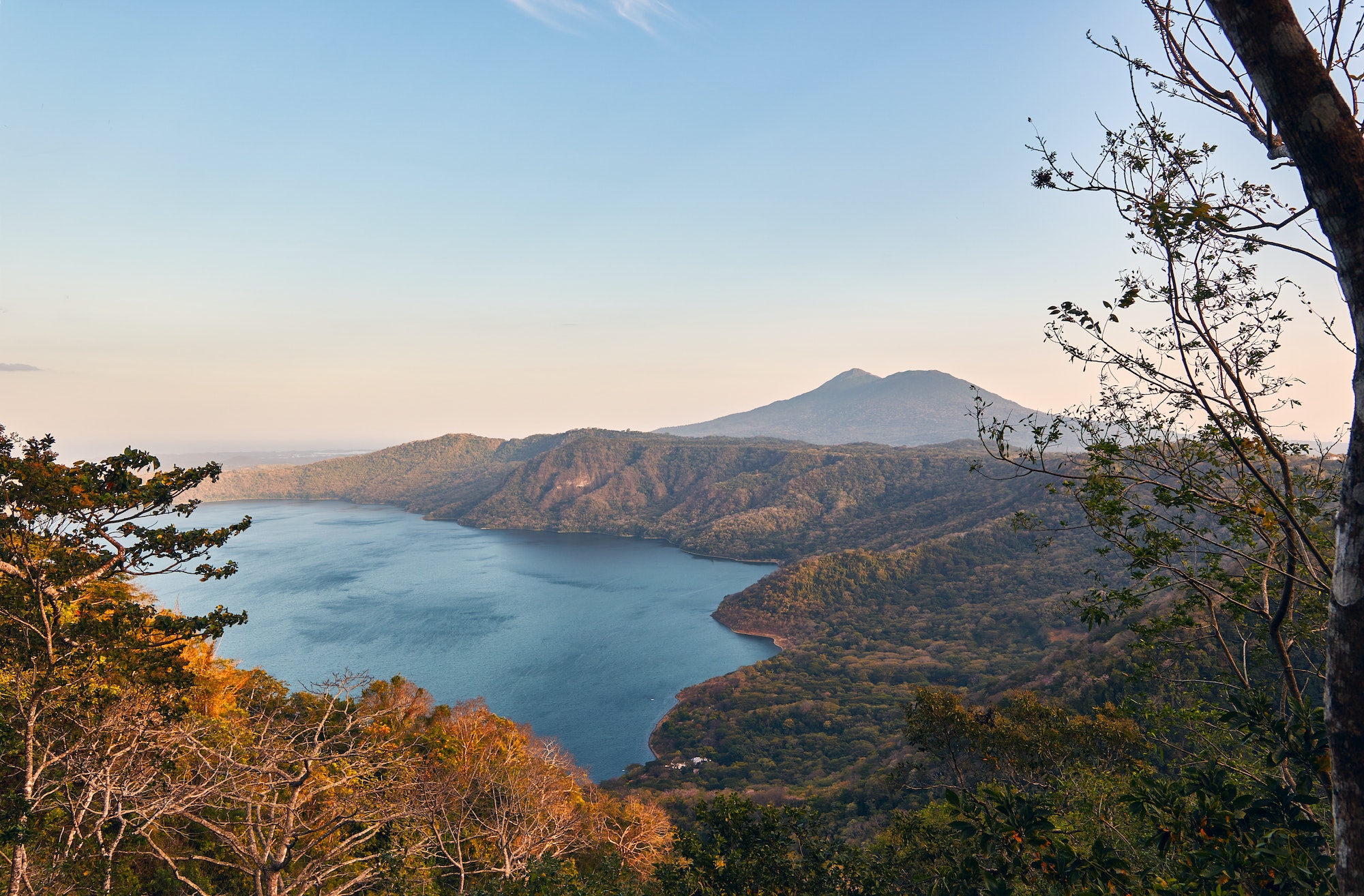 Beautiful view of Laguna de Apoyo from Mirador de Catarina and Mombacho volcano, Nicaragua